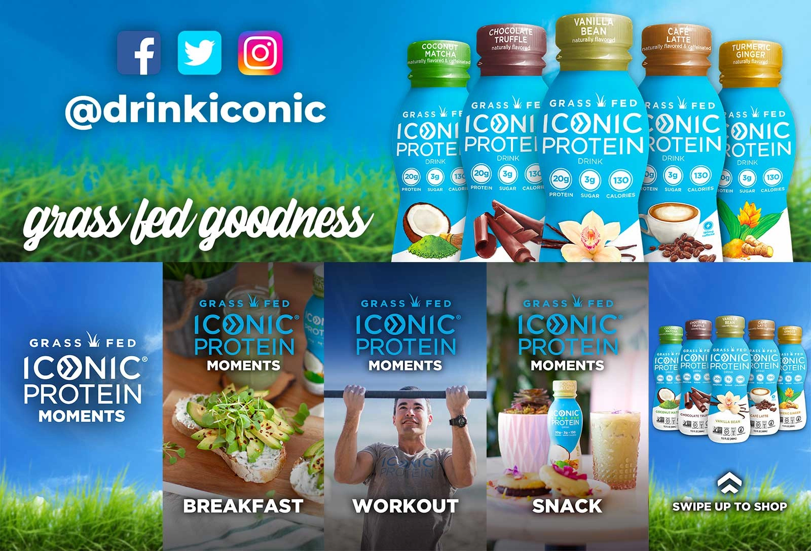 Social media graphics designed for ICONIC Protein