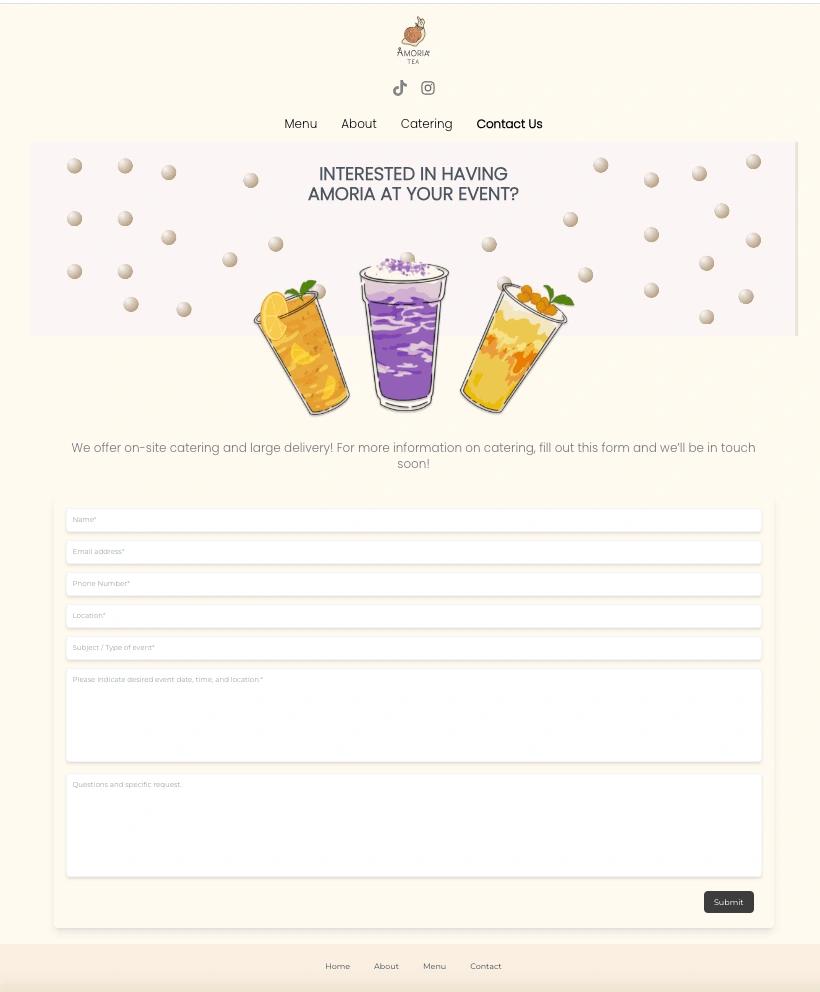 Designed and developed contact page of the Amoria-Tea website. Integrated functionality to the contact form.