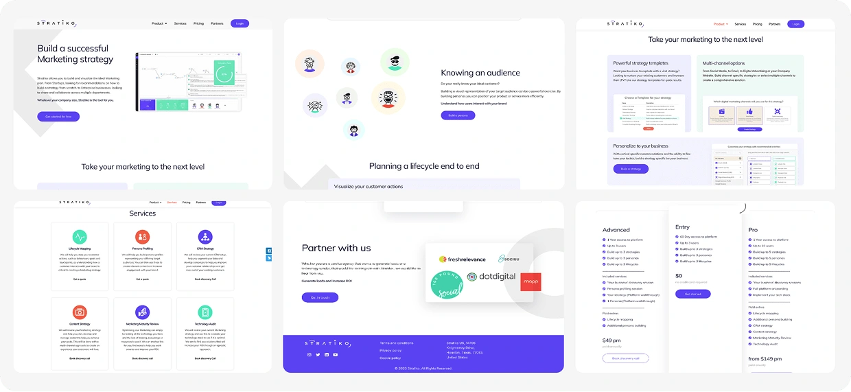 Previous landing page screenshots.