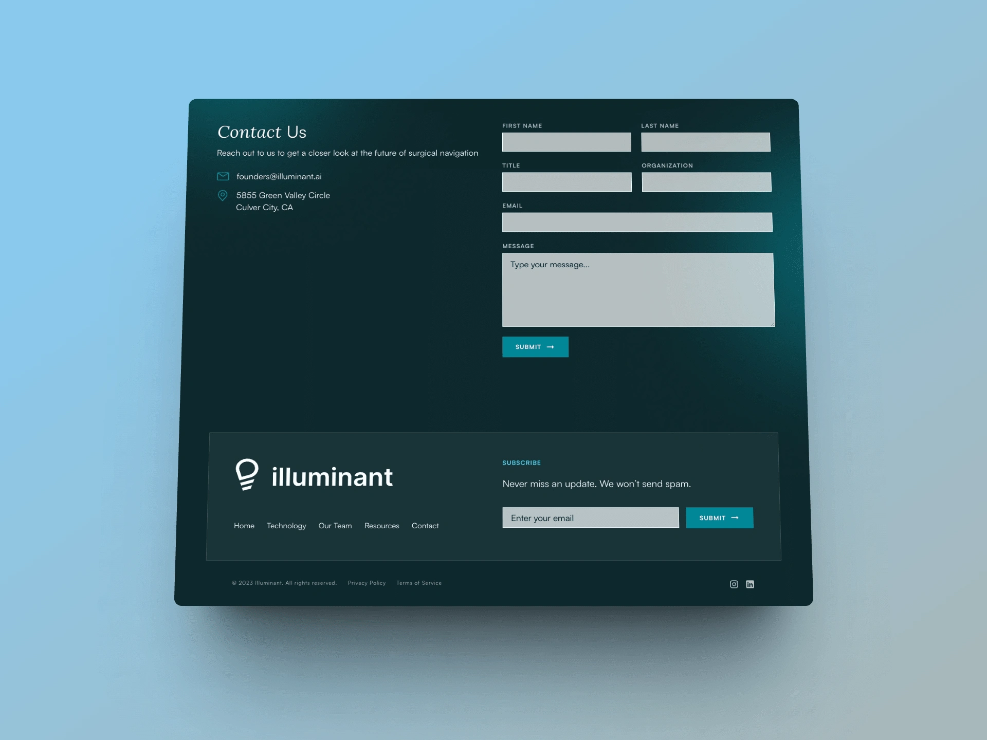 Contact and Footer section from Illuminant.ai