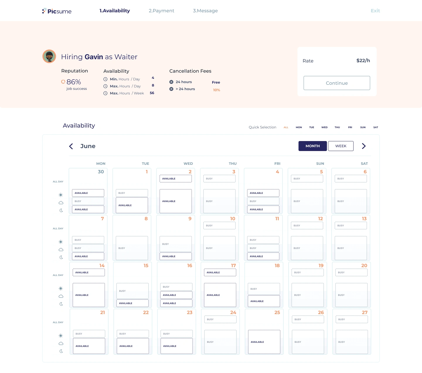 Calendar with shifts