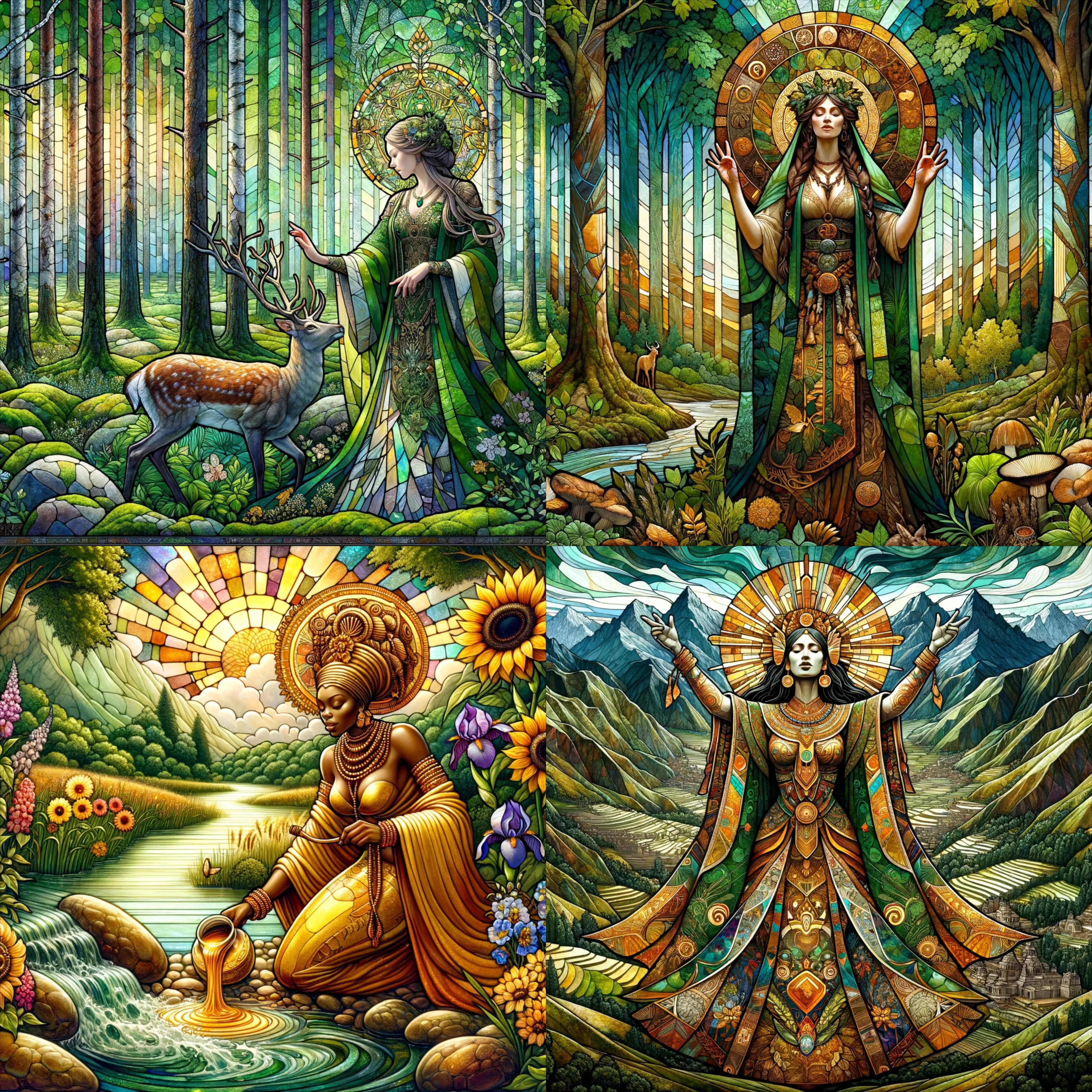 Mielikki, Mokosh, Oshun, Pachamama