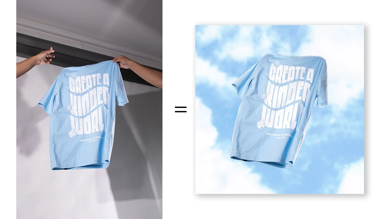 This is my clothing brand. I edited the image to make it appear as if it's floating in the sky, adding an intriguing element.