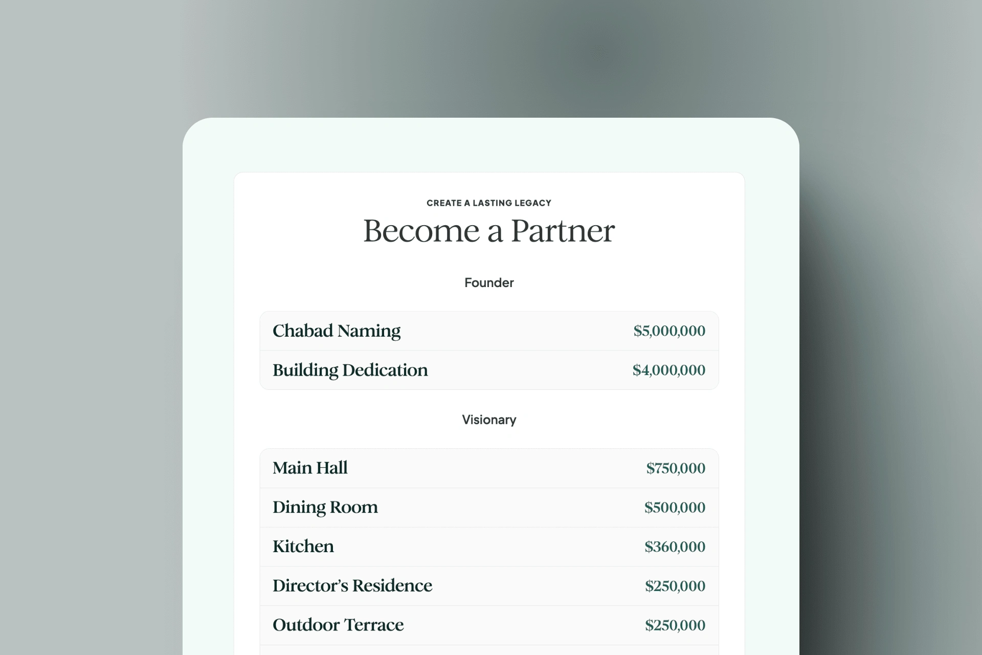 Partnership Options Page