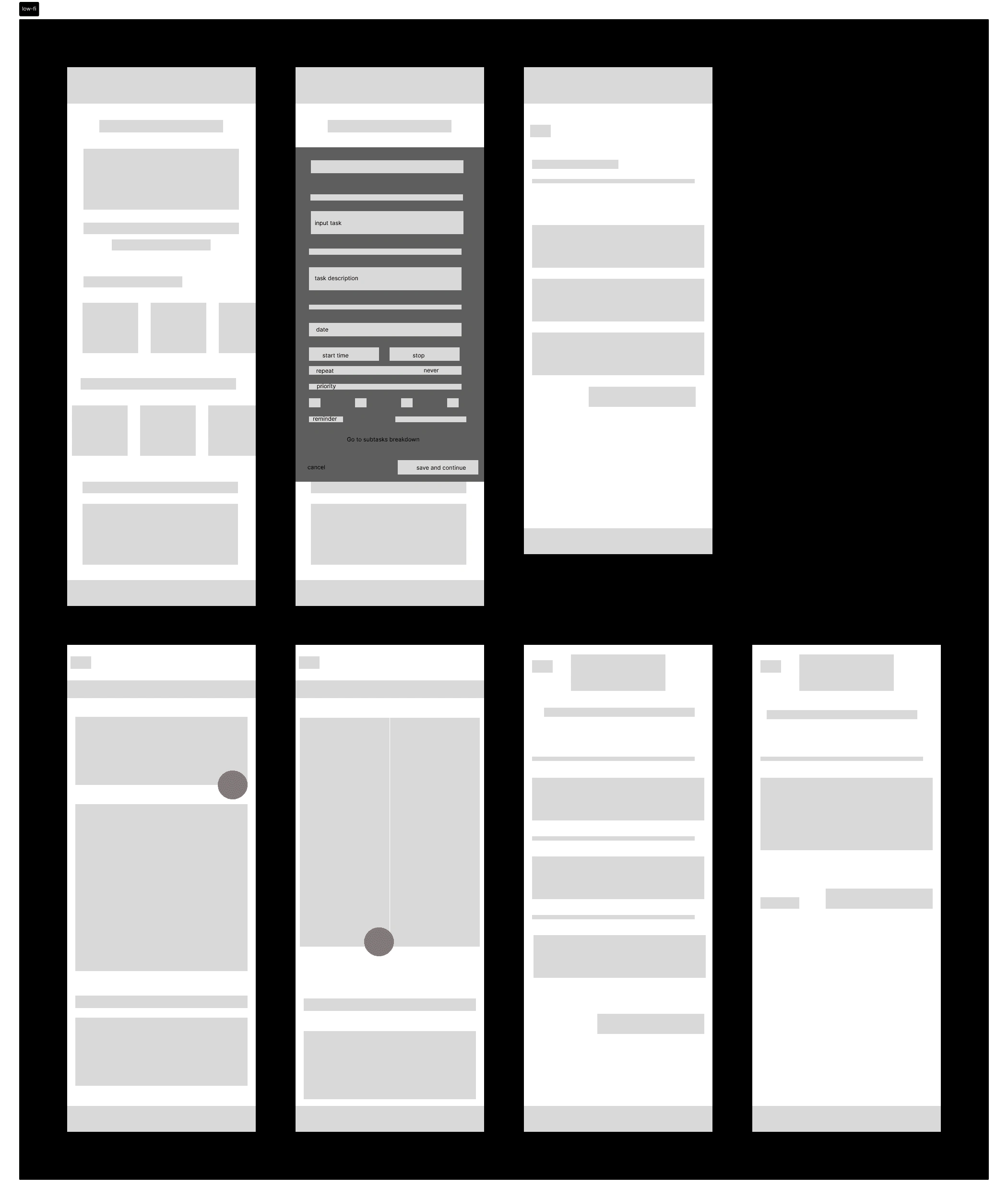 Low fidelity wireframes