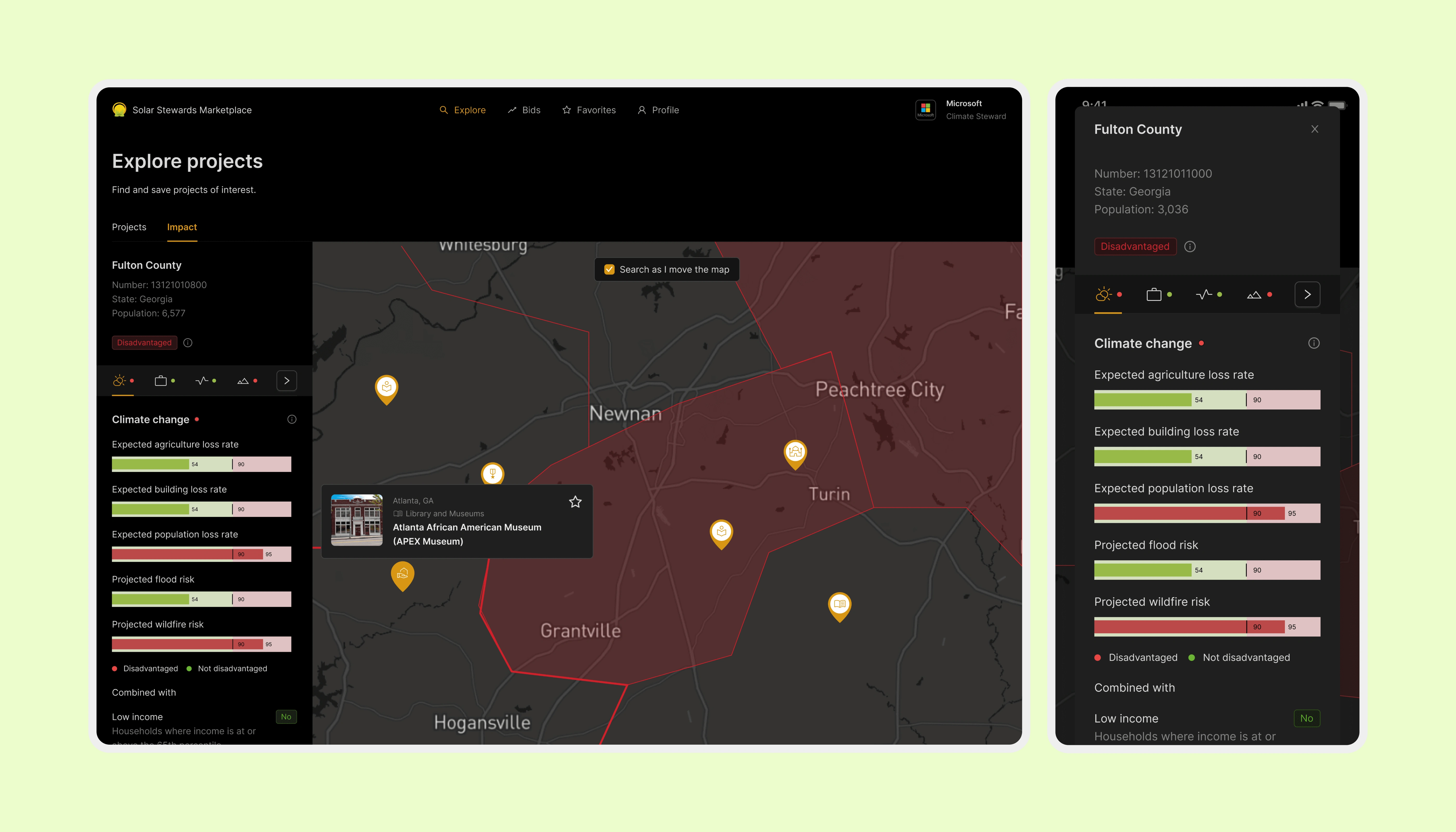 Display of map with Climate & Economic Justice Screening Tool data