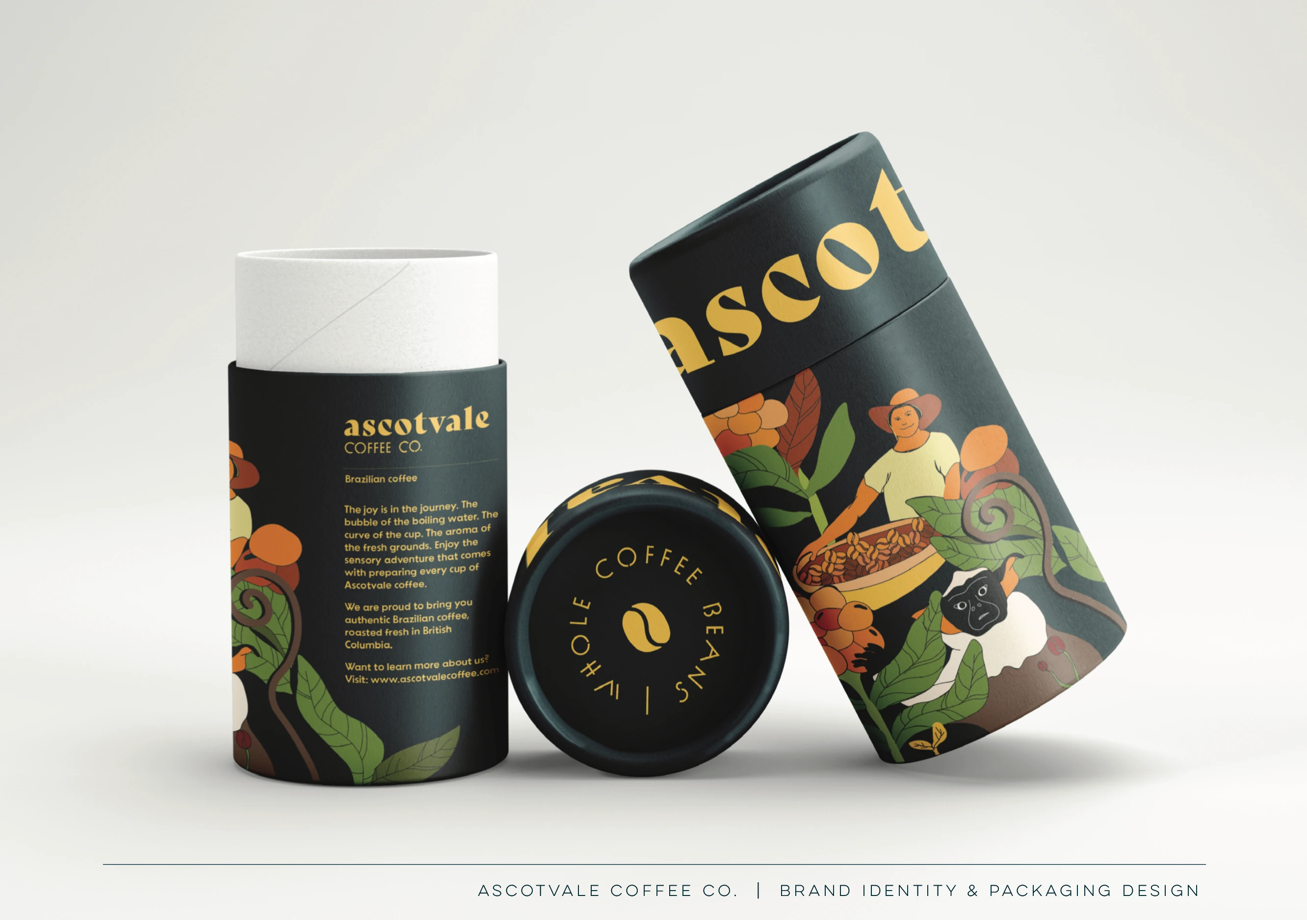 Logo Design, Packaging Design, Illustration - branded 3D mockup, cardboard cylinder