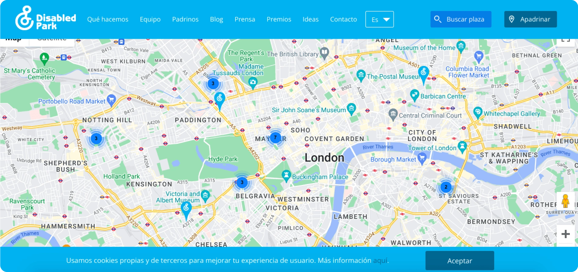 Screenshot of the "Disabled Park" website when searching for parking within London.