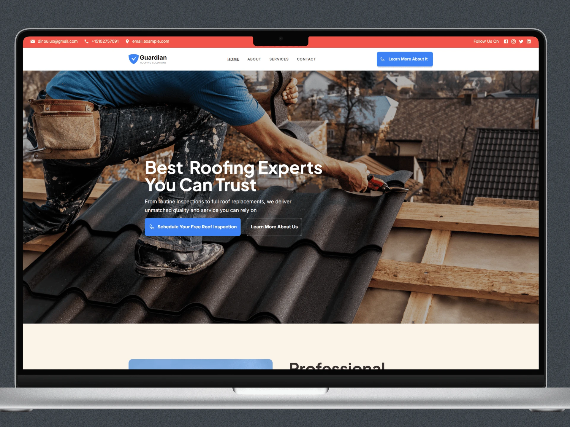 Guardian Roofing Framer Landing Page Website Design & Development