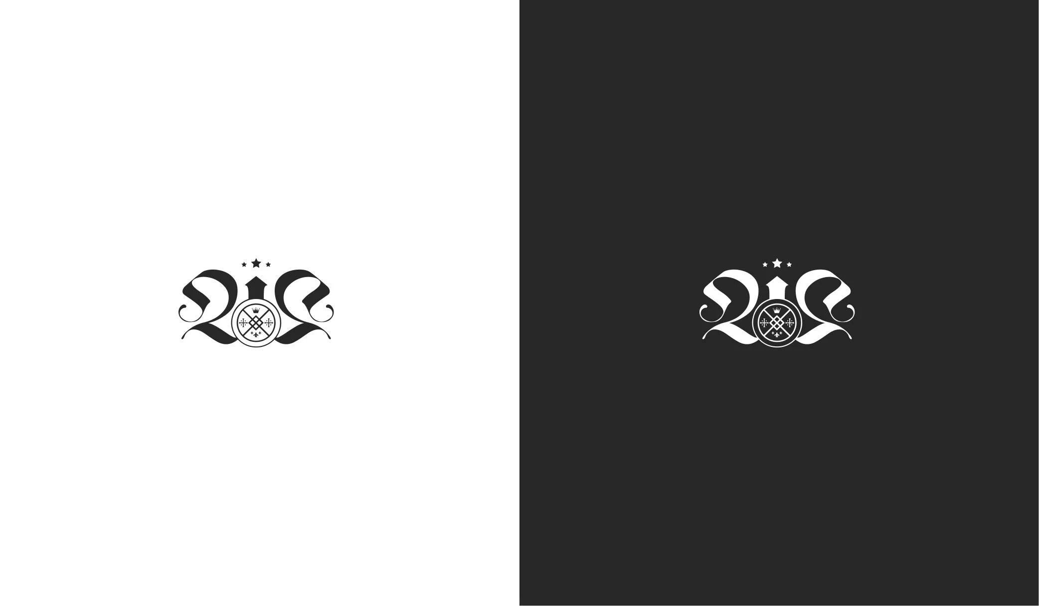 The emblem in black and white, to show its versatility and strong visual impact.