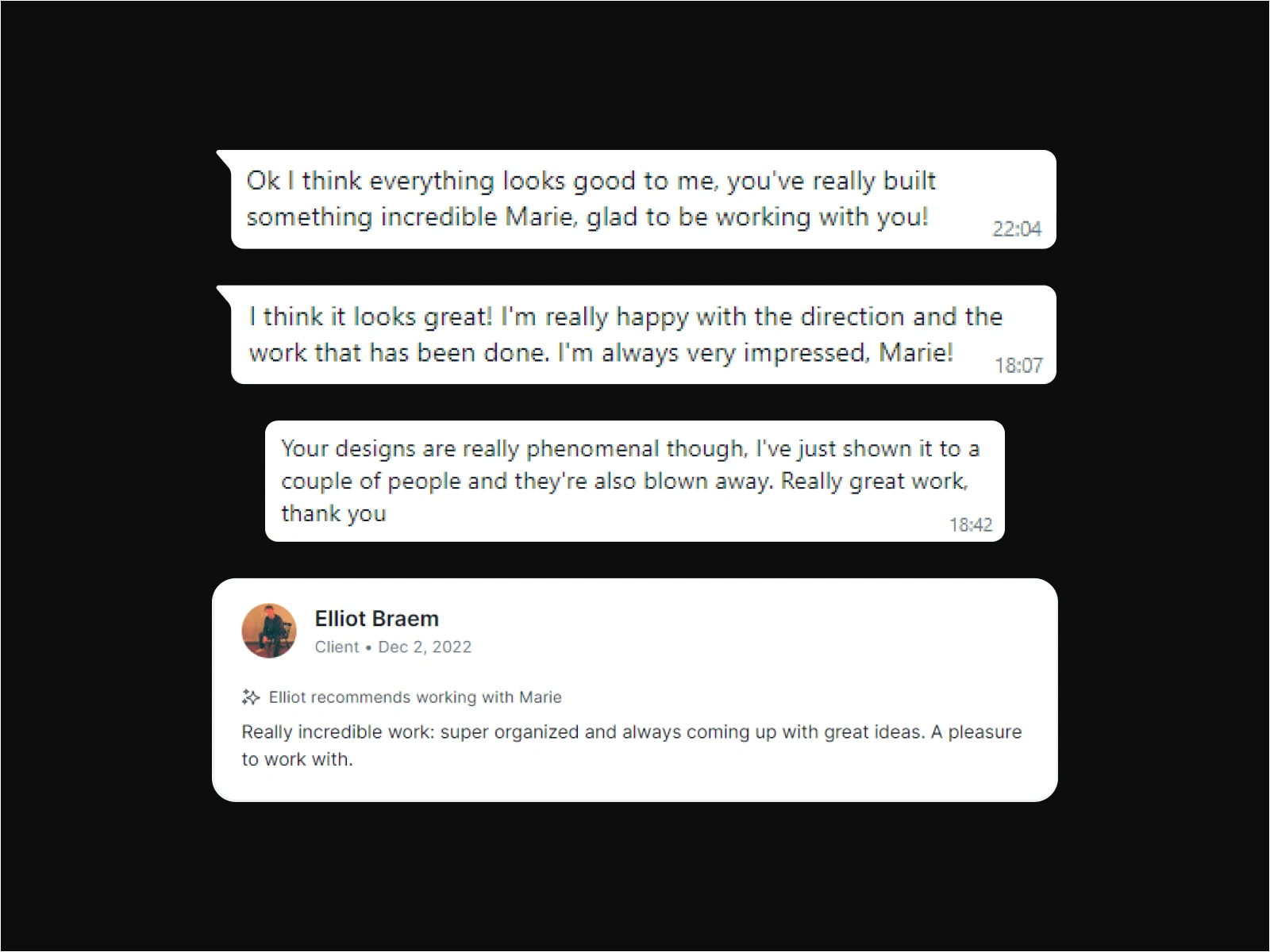 Elliot's feedback to my work from our chat (posted with his permission, of course)