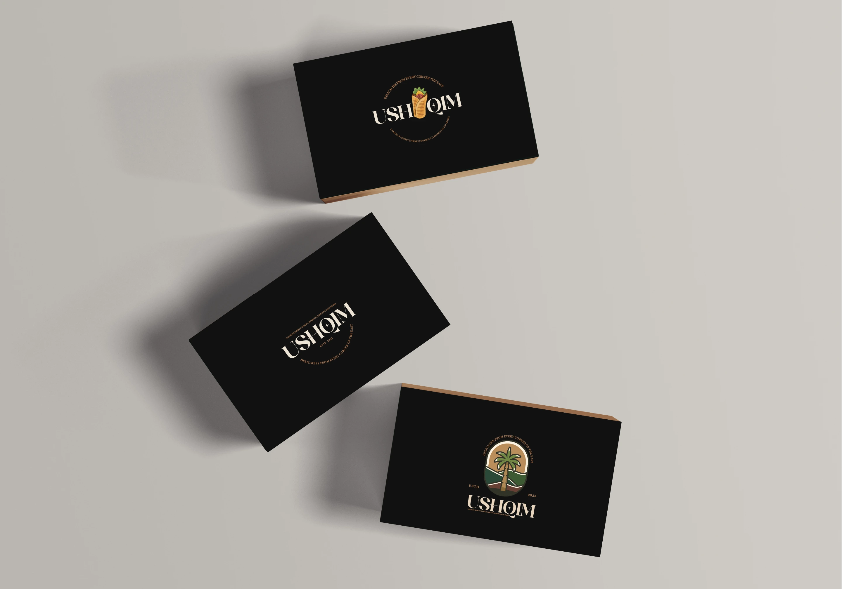 Box Packaging design. As it was a restaurant and there's always a takeaway and delivery option it was mandatory to include these boxes in the package. I created these three different packages using Logo Variations to provide new experiences to viewers every time.