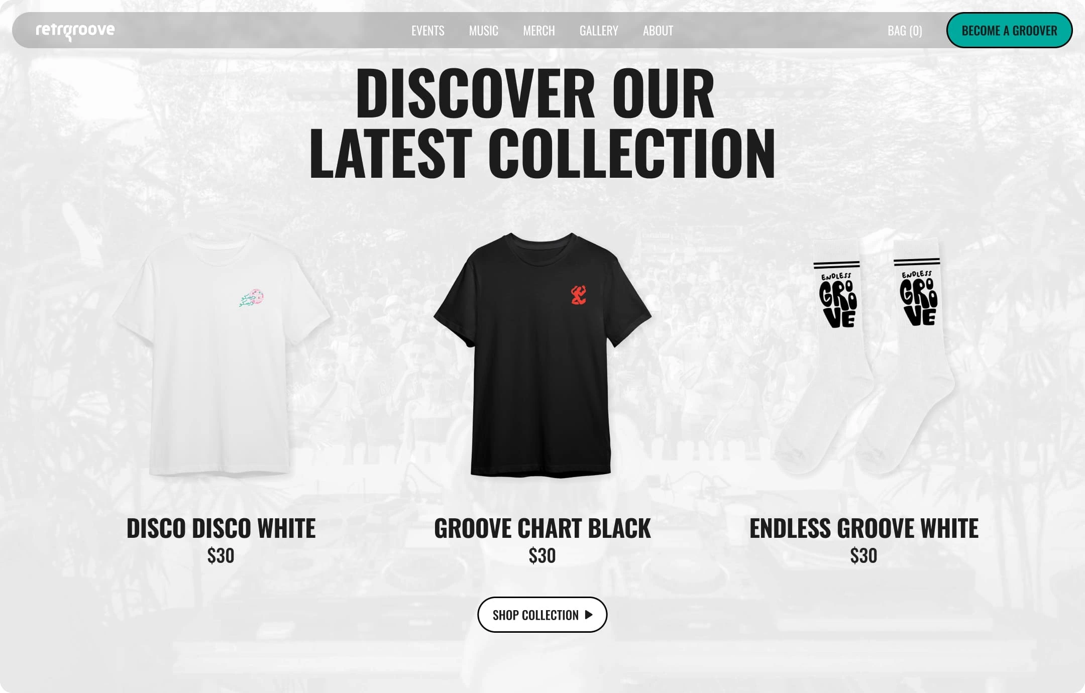 Trending Merch Layout from Homepage (Desktop View)