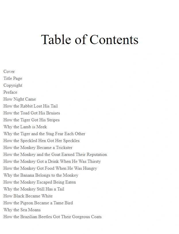 Table of Contents - main view