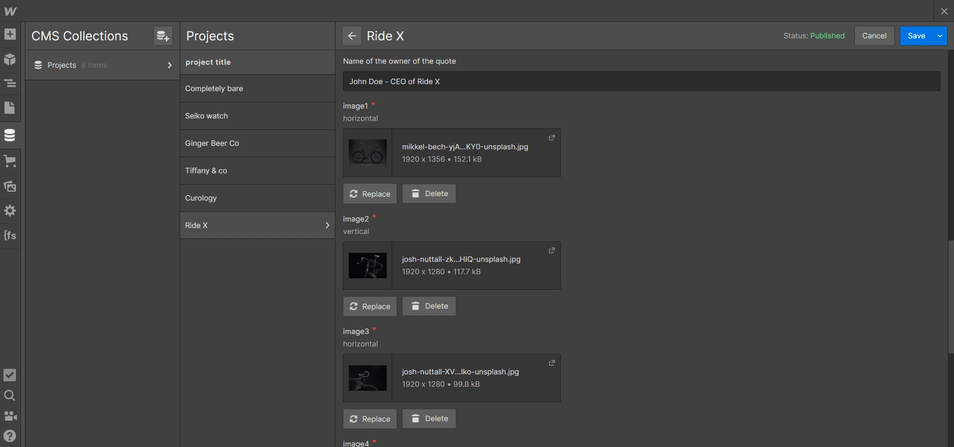 Content managment system screenshot