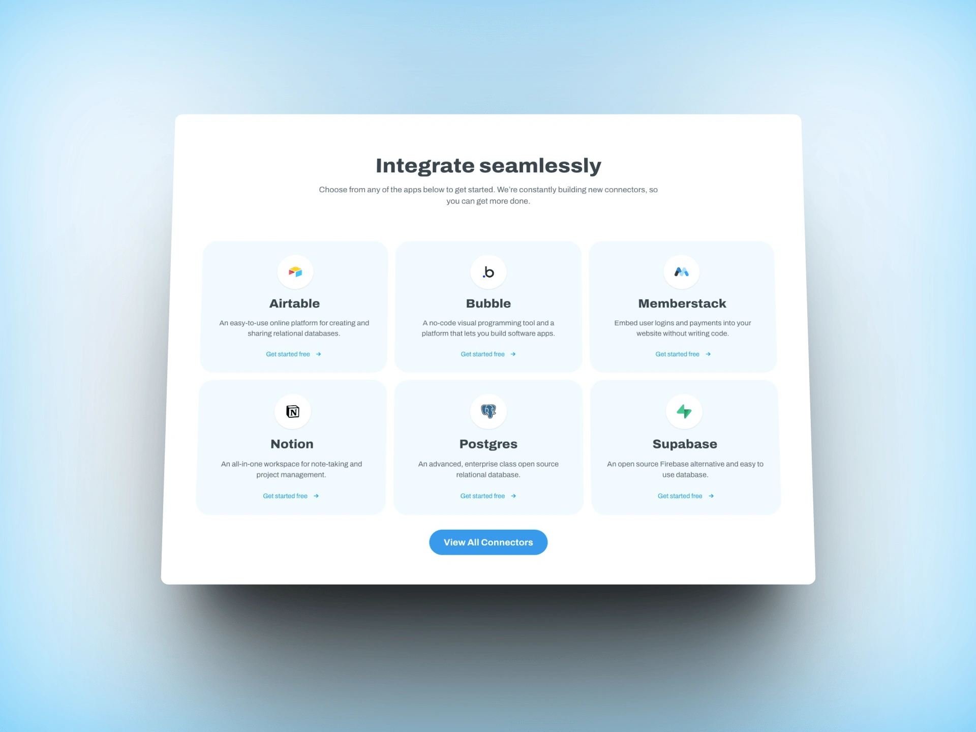 Whalesync's Integrations section was built using Webflow's CMS feature