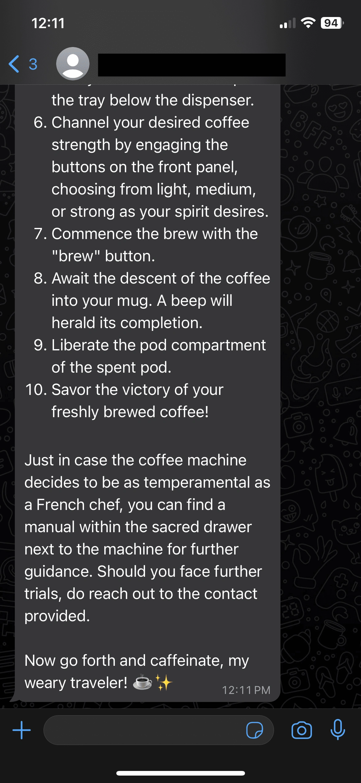 Continuation of coffee machine instructions