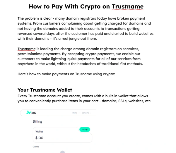 Pay with crypto on Trustname