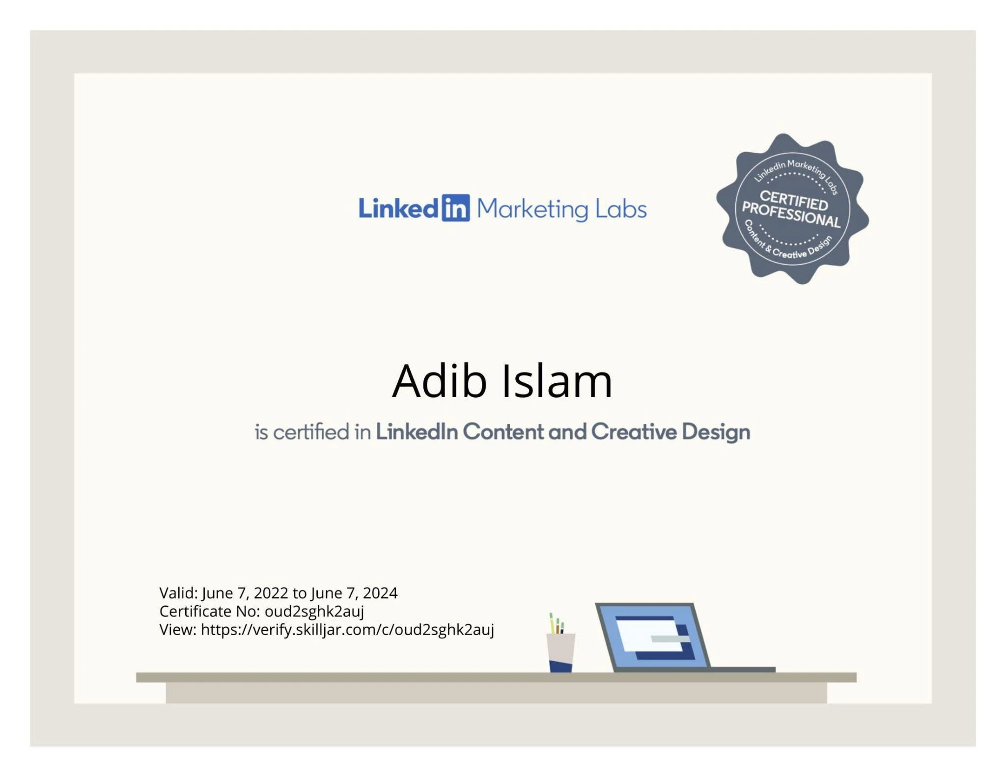 Certificate of Content and Creative Design from LinkedIn