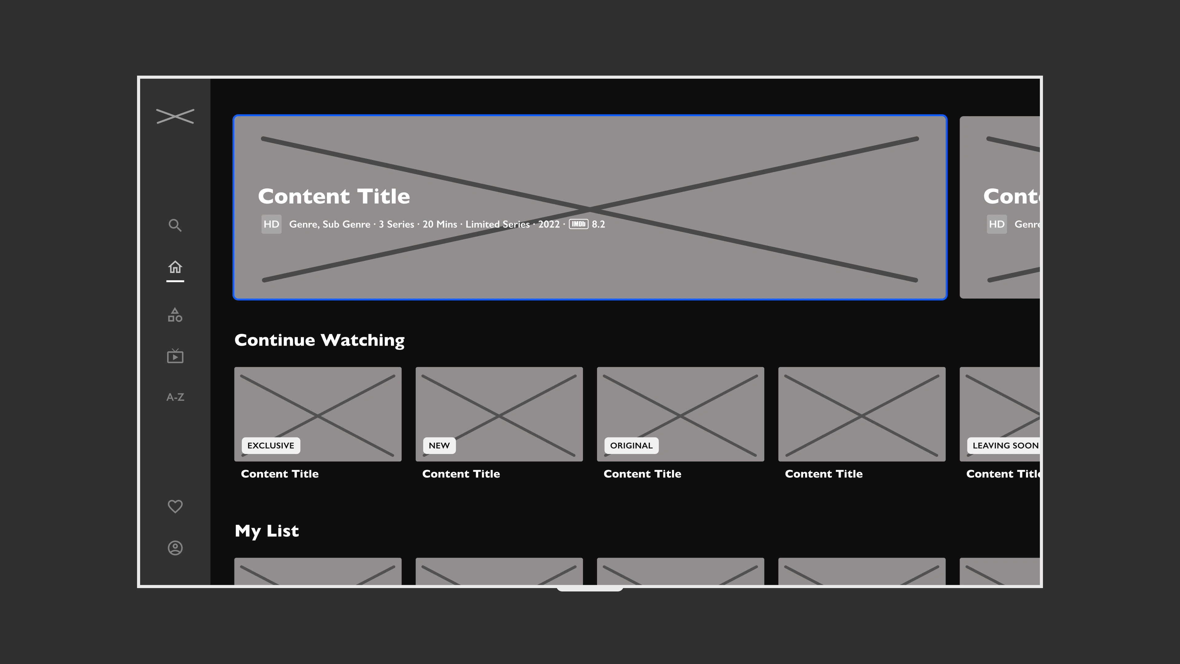 TV Home Page Wireframe