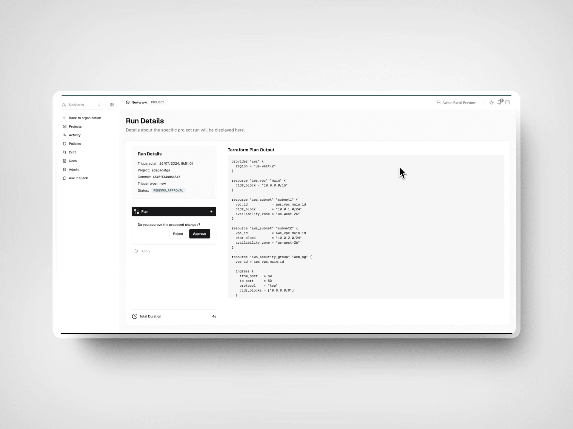 Run details within a project