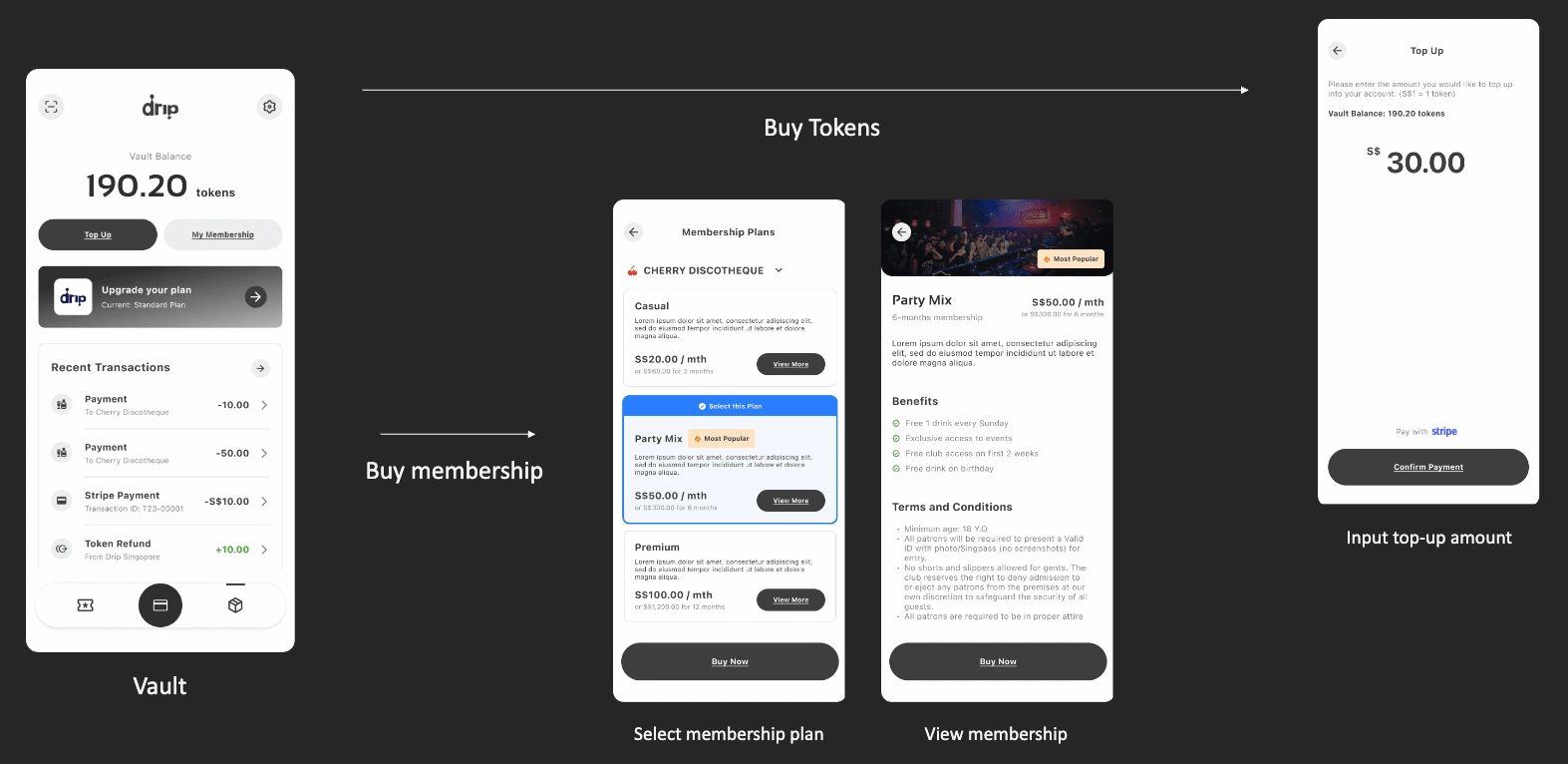 Flow for purchasing of membership plans and credit top-up in Vault