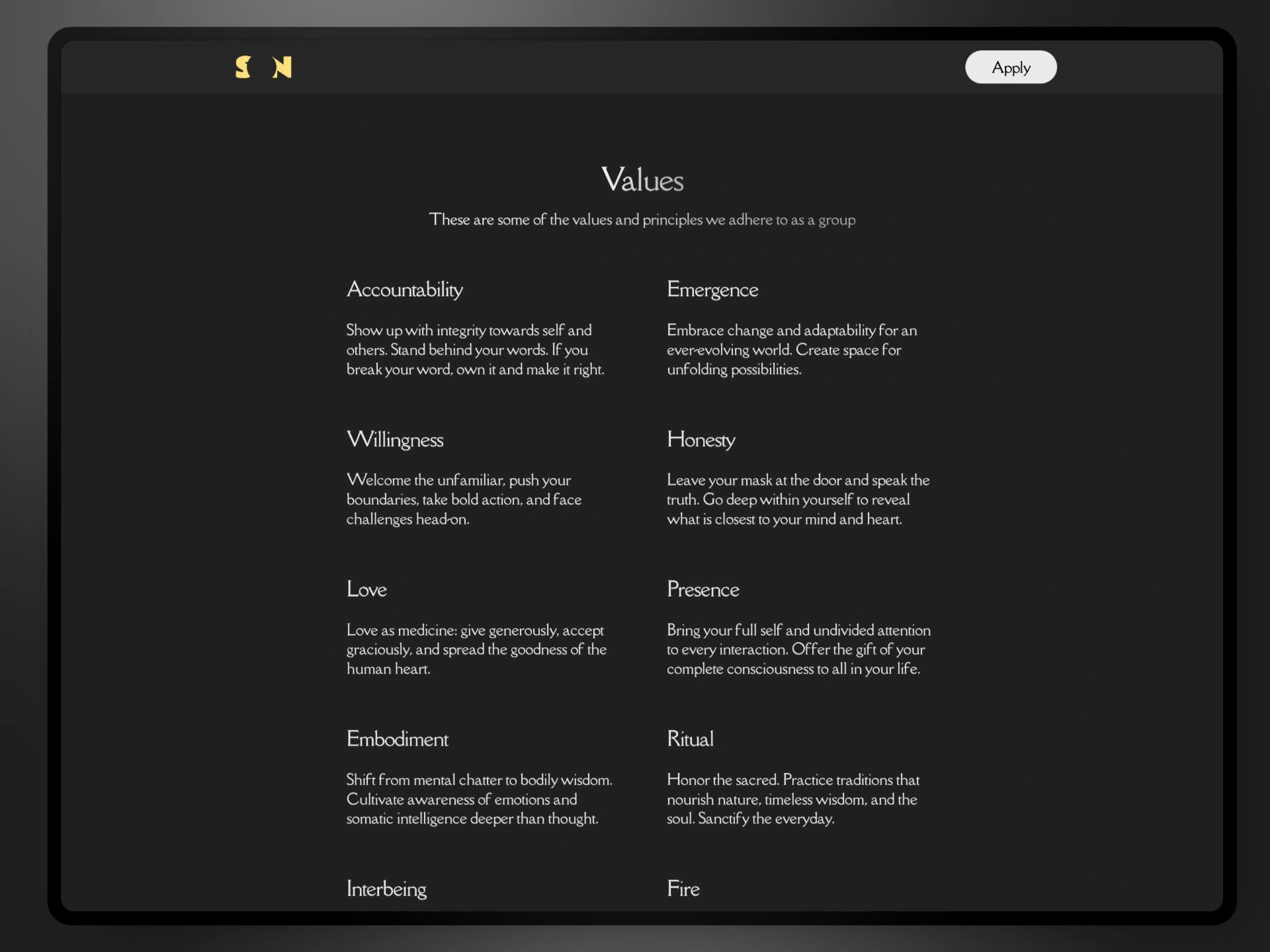 Values section