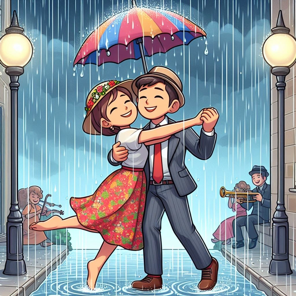 Couple dancing in rain concept 3