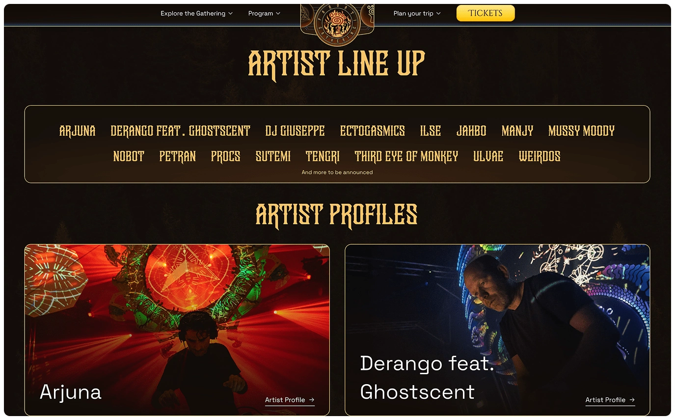 Artist Line-up and CMS index page for artists