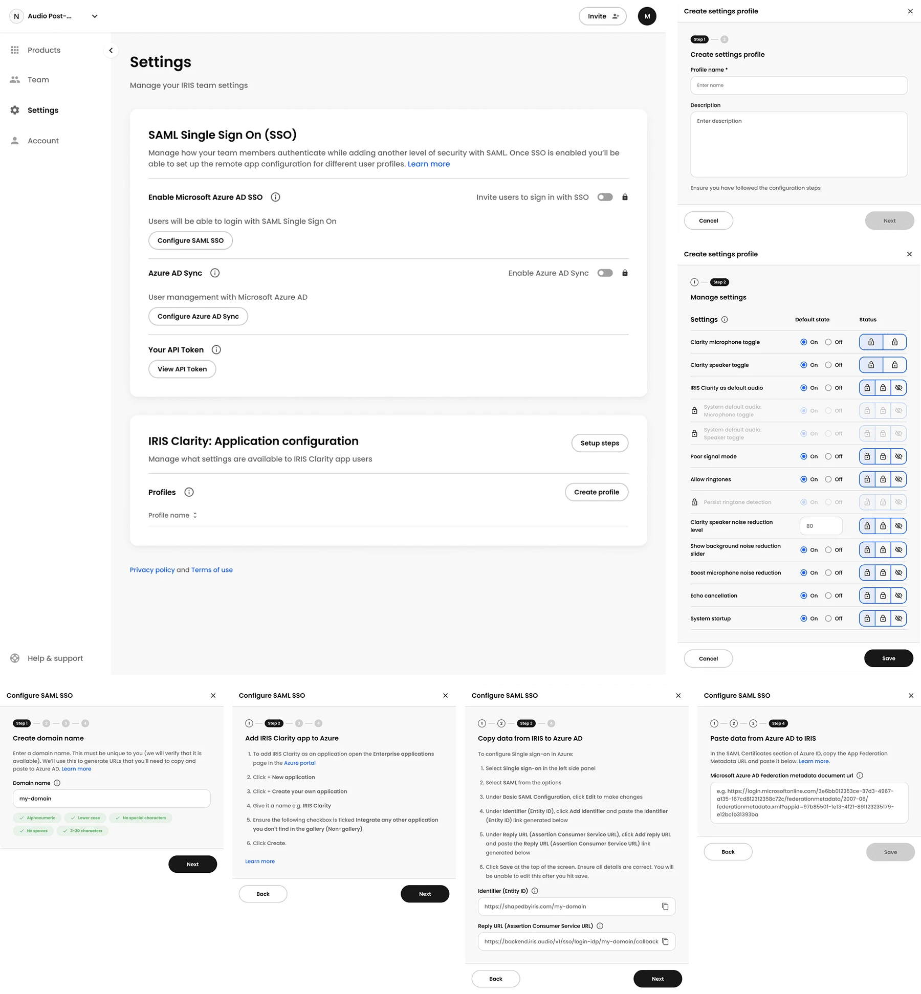 IRIS Dashboard - Settings Landing Page - Configuration flows