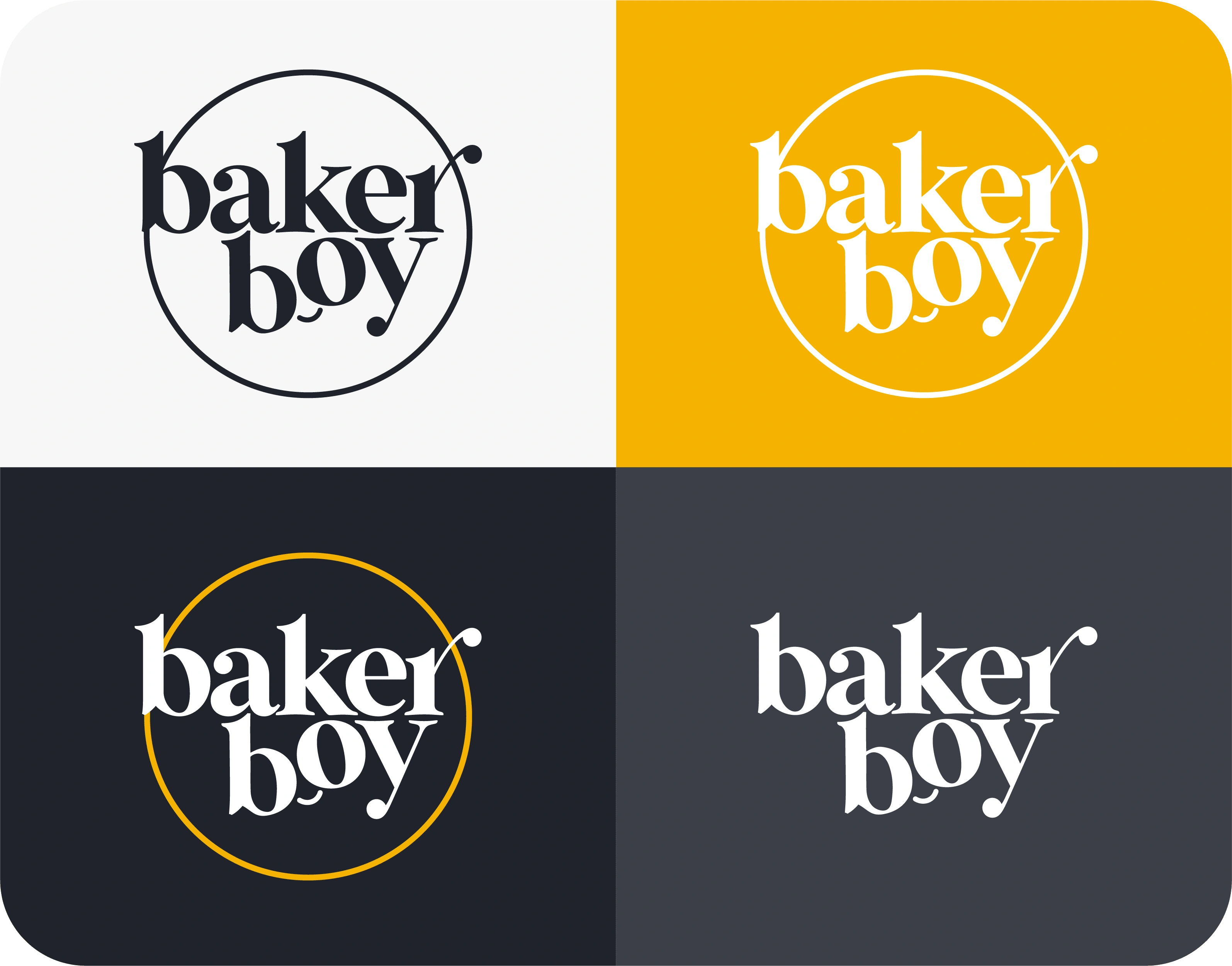 From left to right, top to bottom; Dark Logo, White Logo, Logomark, Wordmark