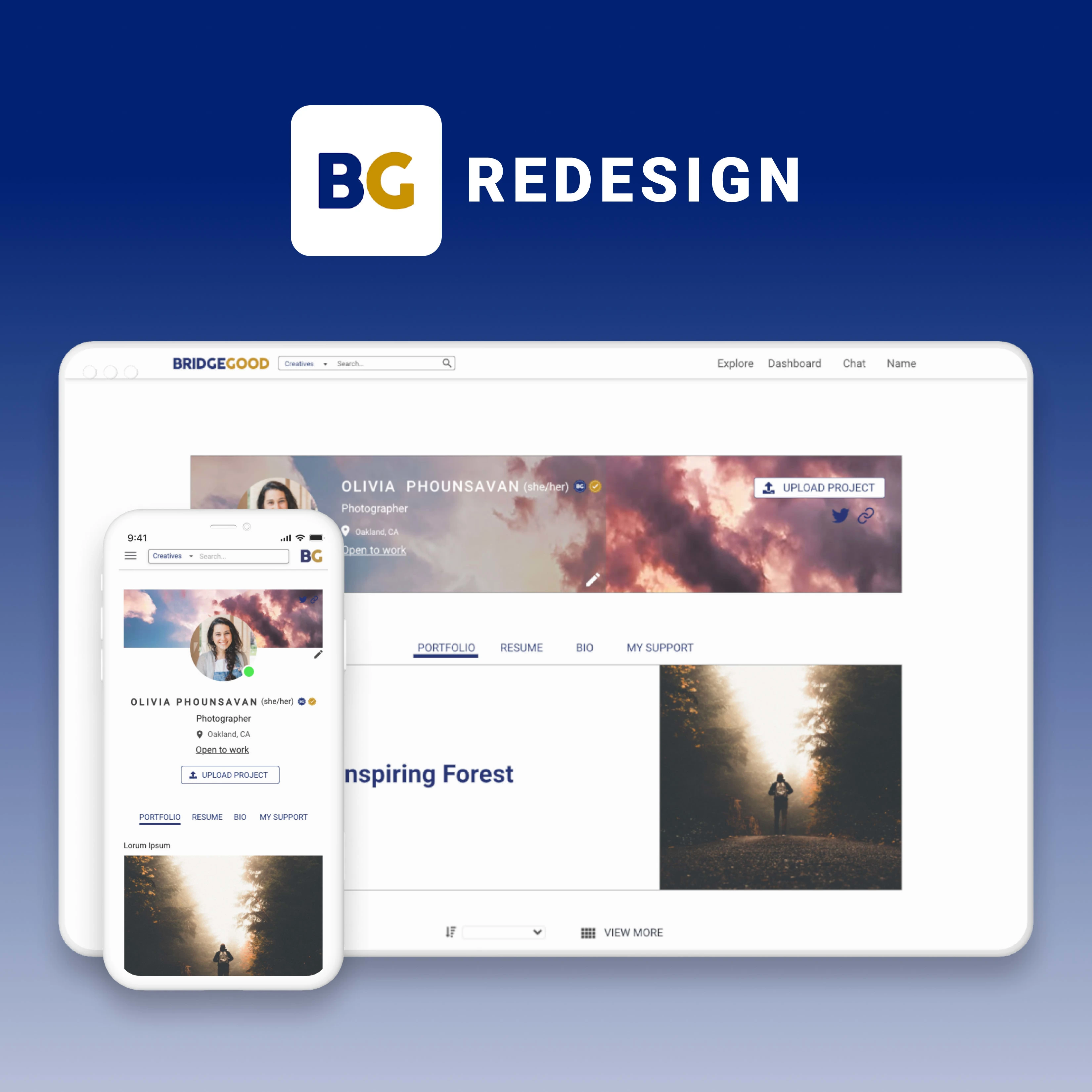 Redesigning the portfolio and resume page on the BRIDGEGOOD platform website to make it more resourceful for the BG users