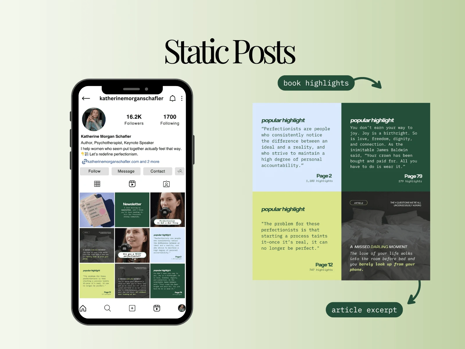 Instagram mock-up of static posts + short-form reels 