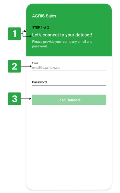 The new login screen for AGRIS Sales app.