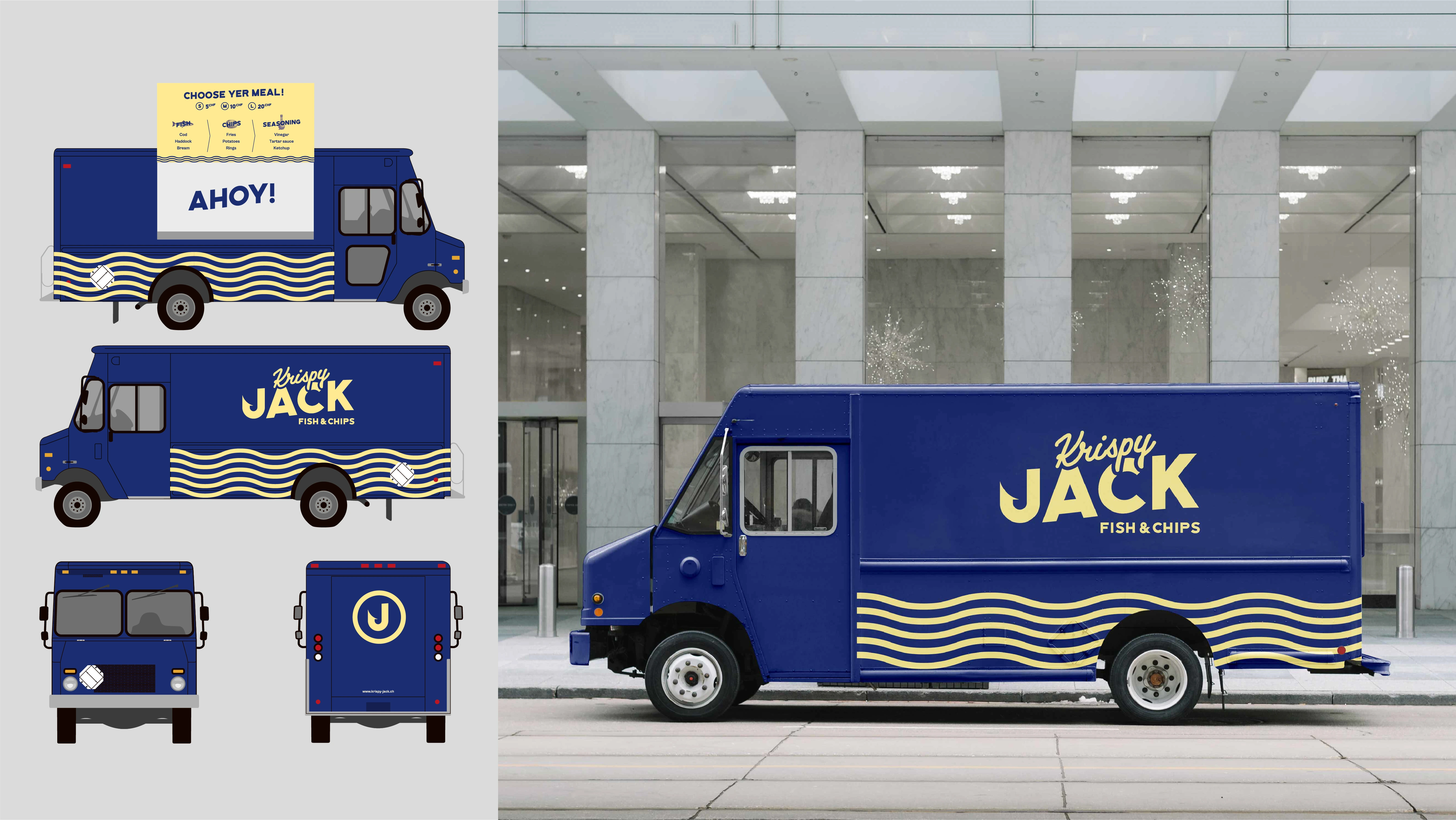 Krispy Jack's food truck visual (The menu can also be seen from afar thanks to the inside panel)