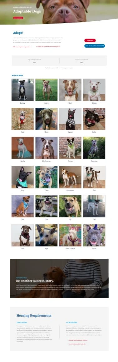 I updated the listing pages for all dogs and all cats. Pertinent information for interested adopters is presented in a more visually impactful way that users will be able to easily find.