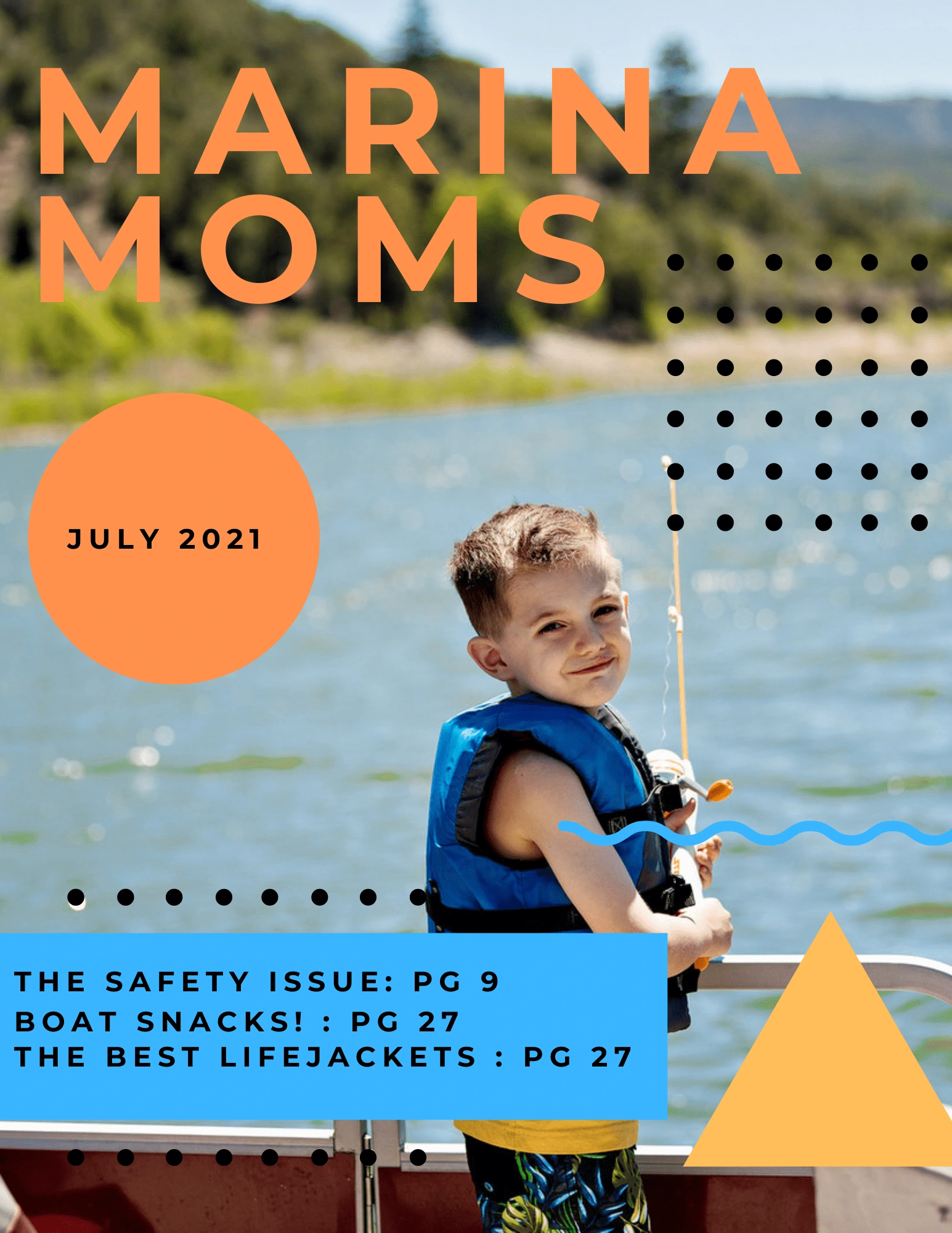 A mockup for a boating magazine targeting mothers, to address some of the pain points unique to families with children.