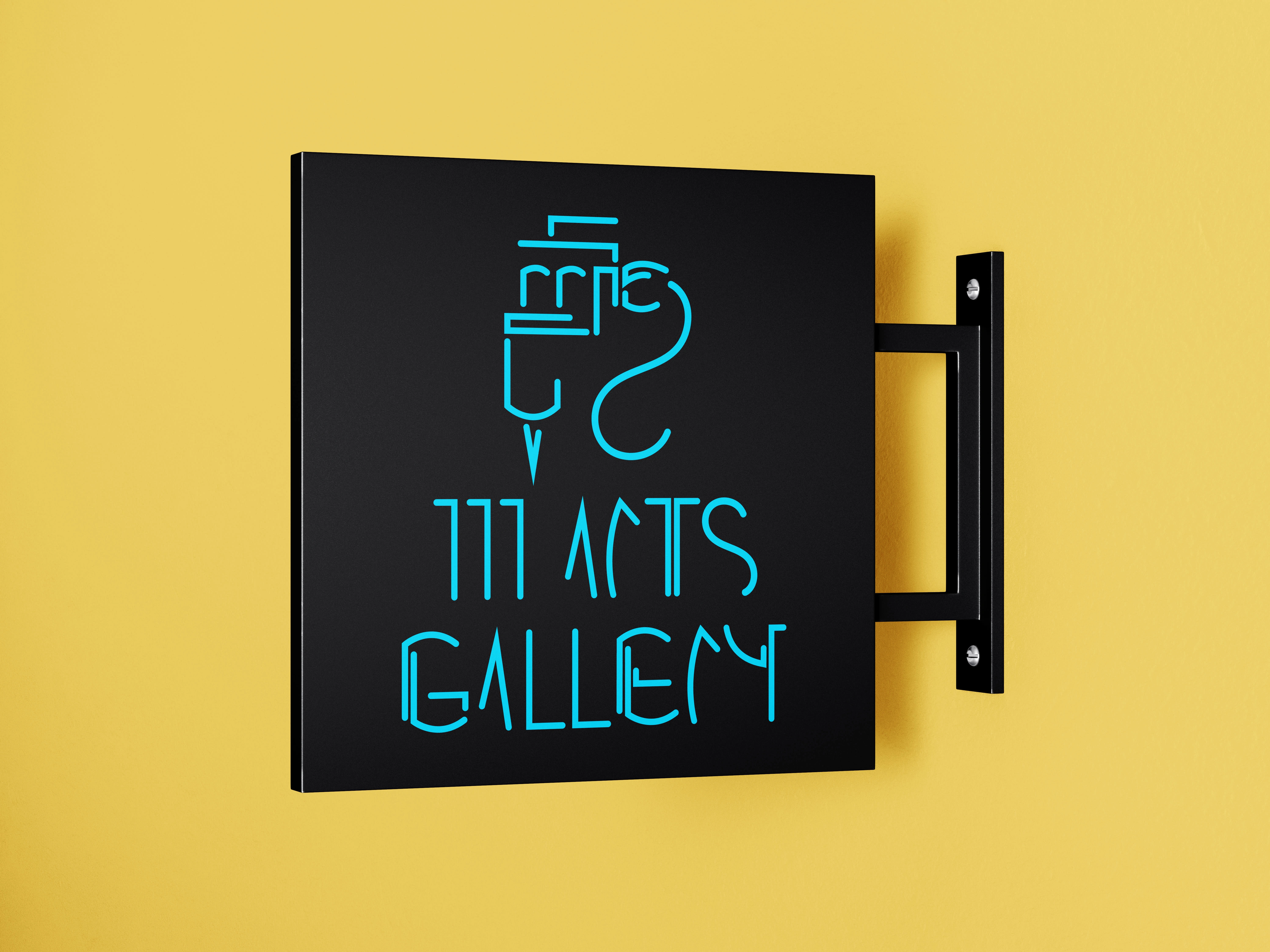 A sign mock-up of the new 111 Arts Gallery Logo