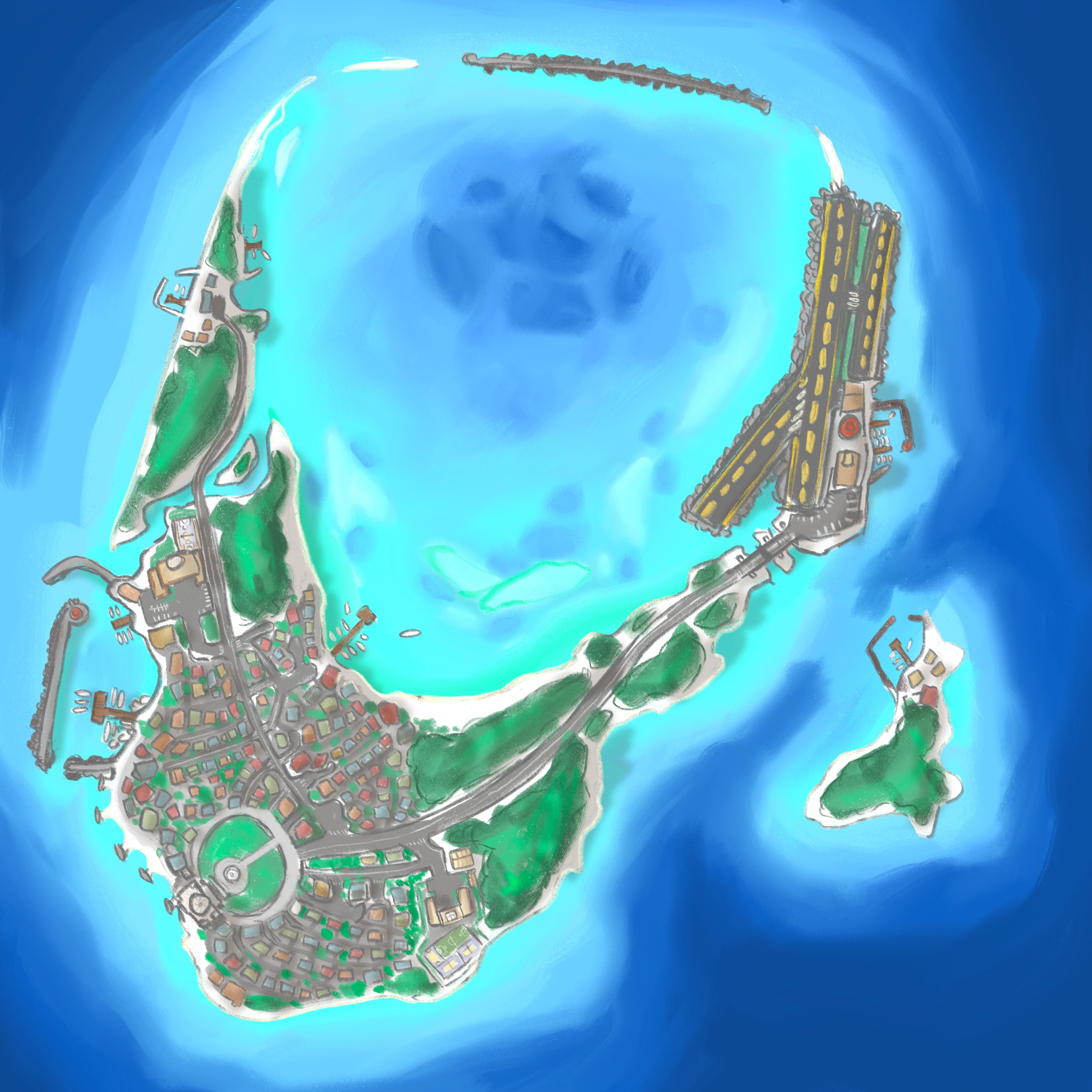 A map of an island town