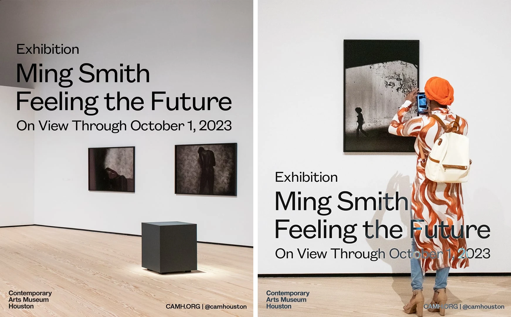 Promotional flyers for Ming Smith: Feeling the Future (2023). Flyer designs and photography by Victoria Nguyen.