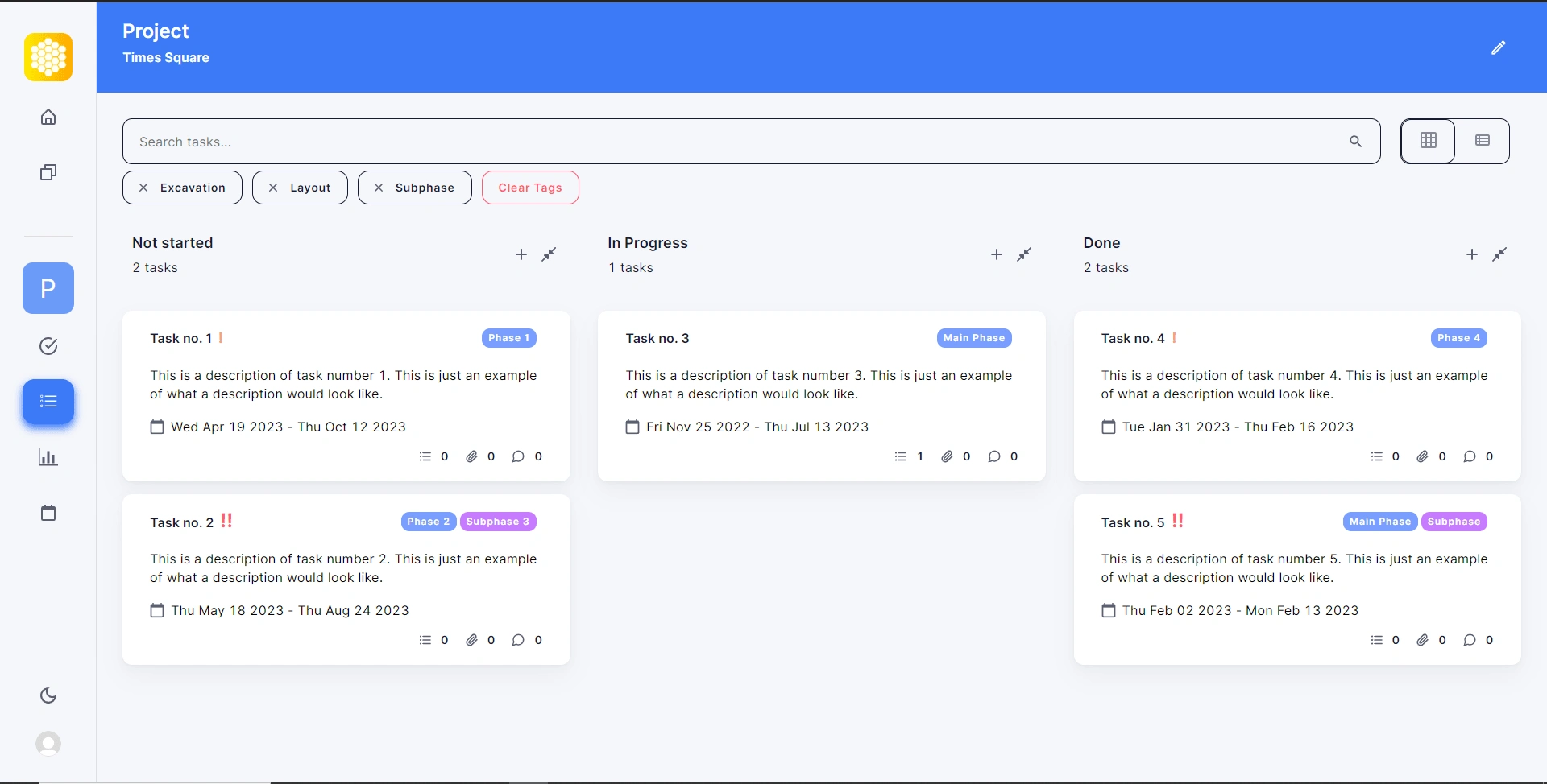 Tasks page