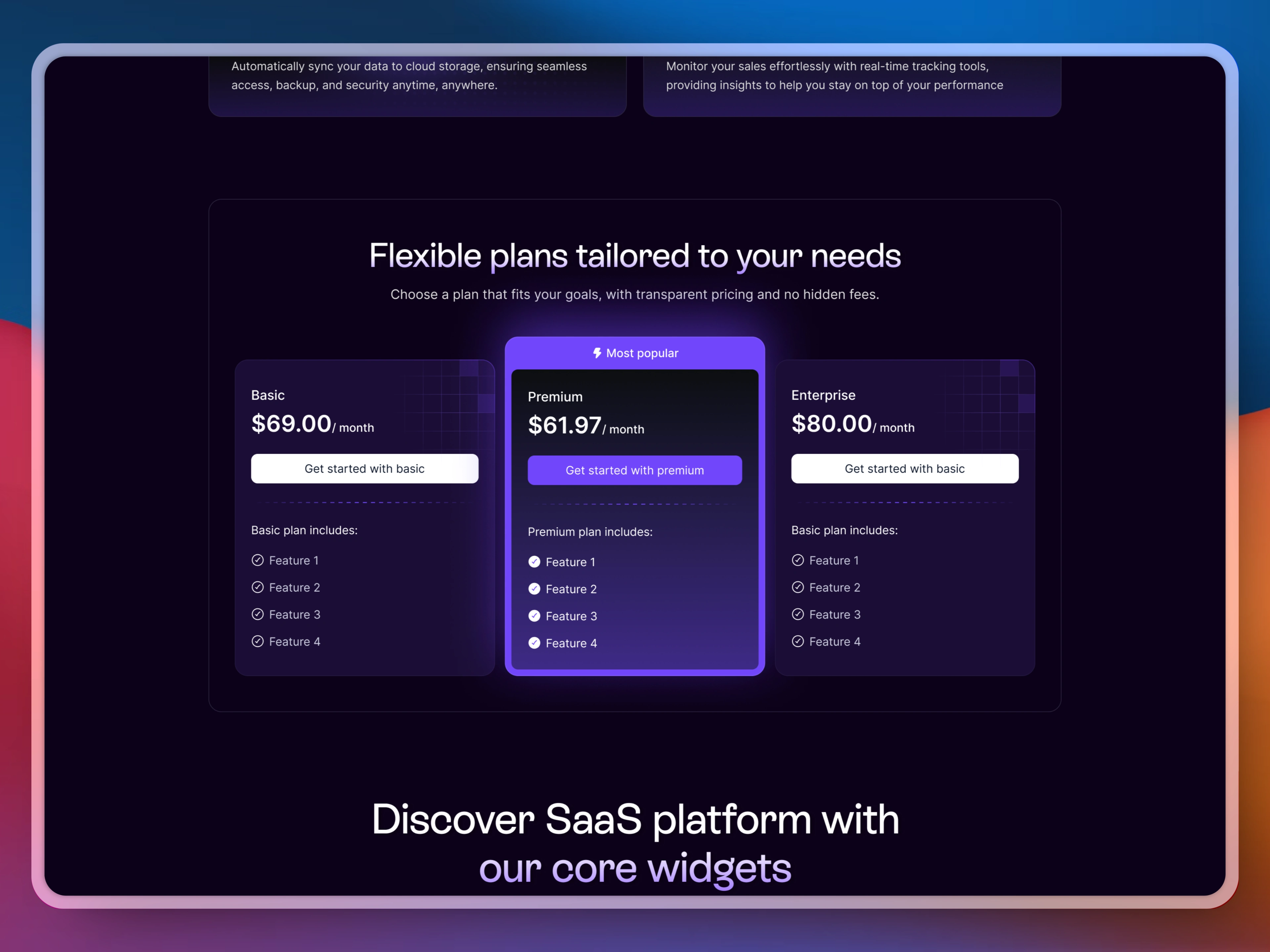 SaaS Pricing section