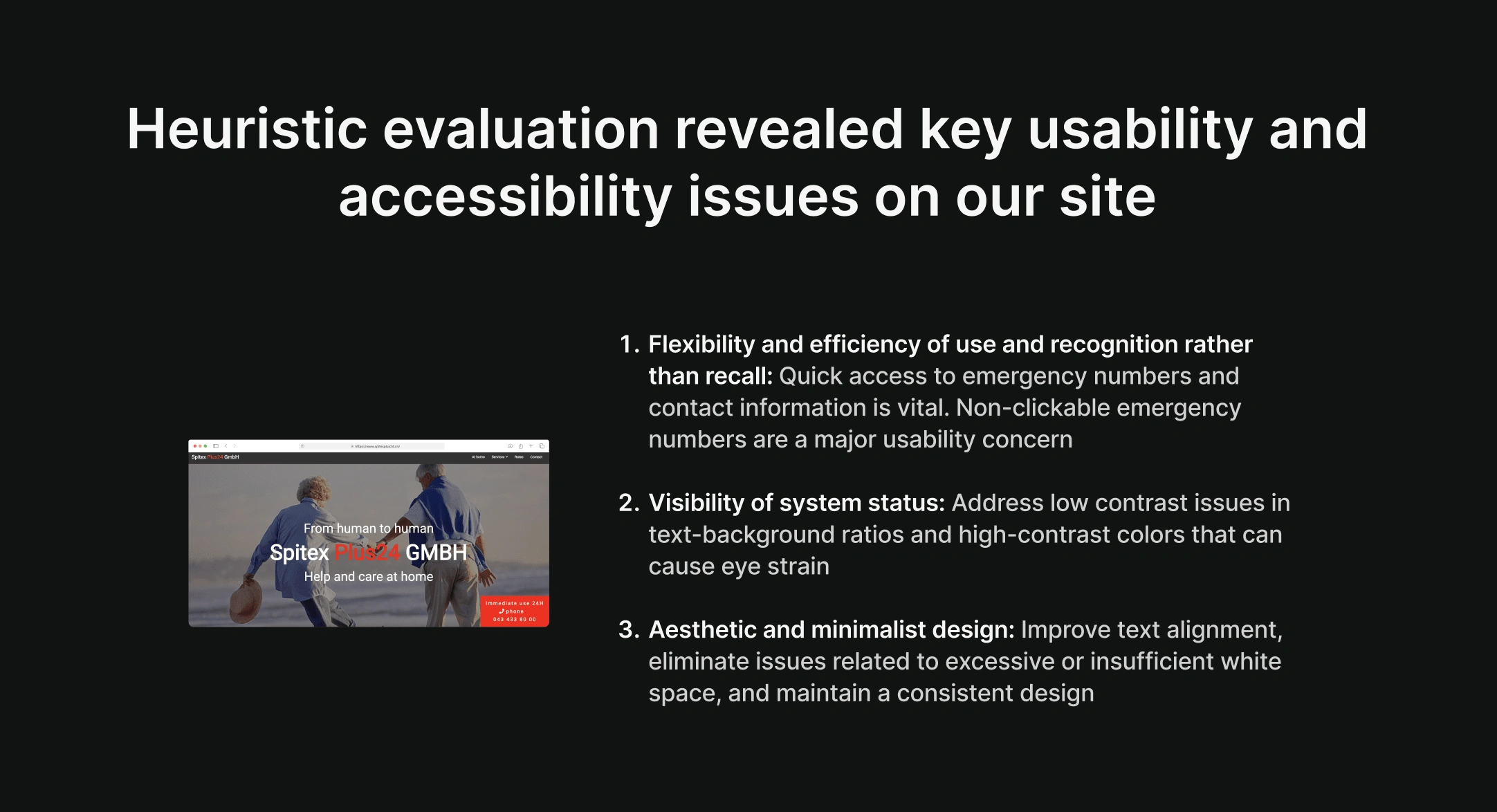 Key Usability & Accessibility issues on Spitex Plus 24 GmbH's site