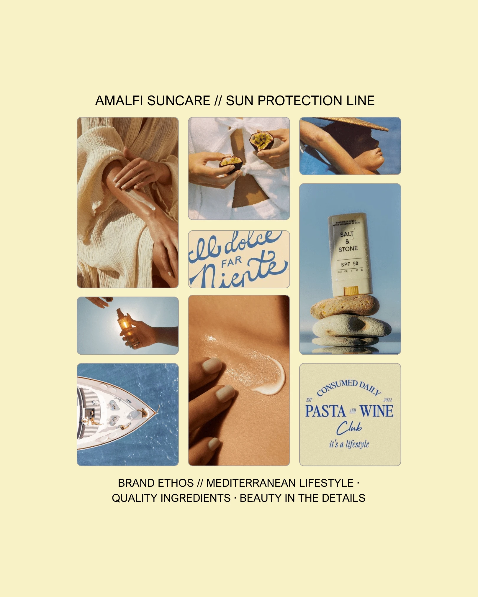 Moodboard concept for Amalfi Suncare