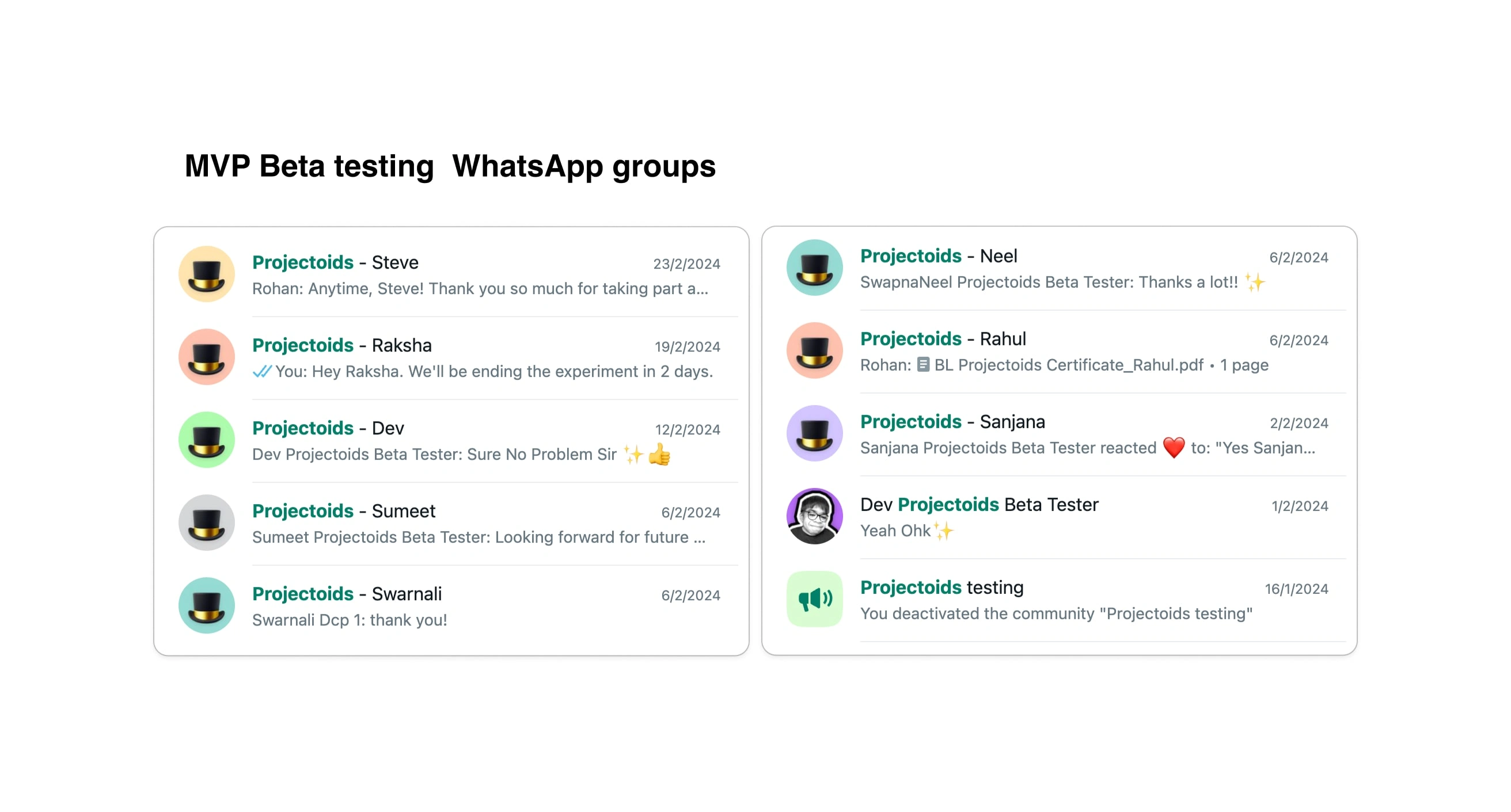 MVP Beta testing WhatsApp groups