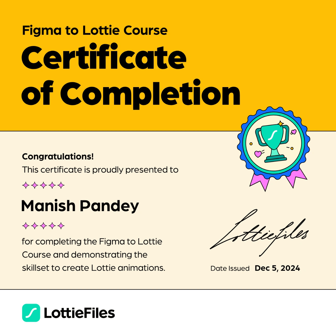 Certificate Issued by LottieFiles