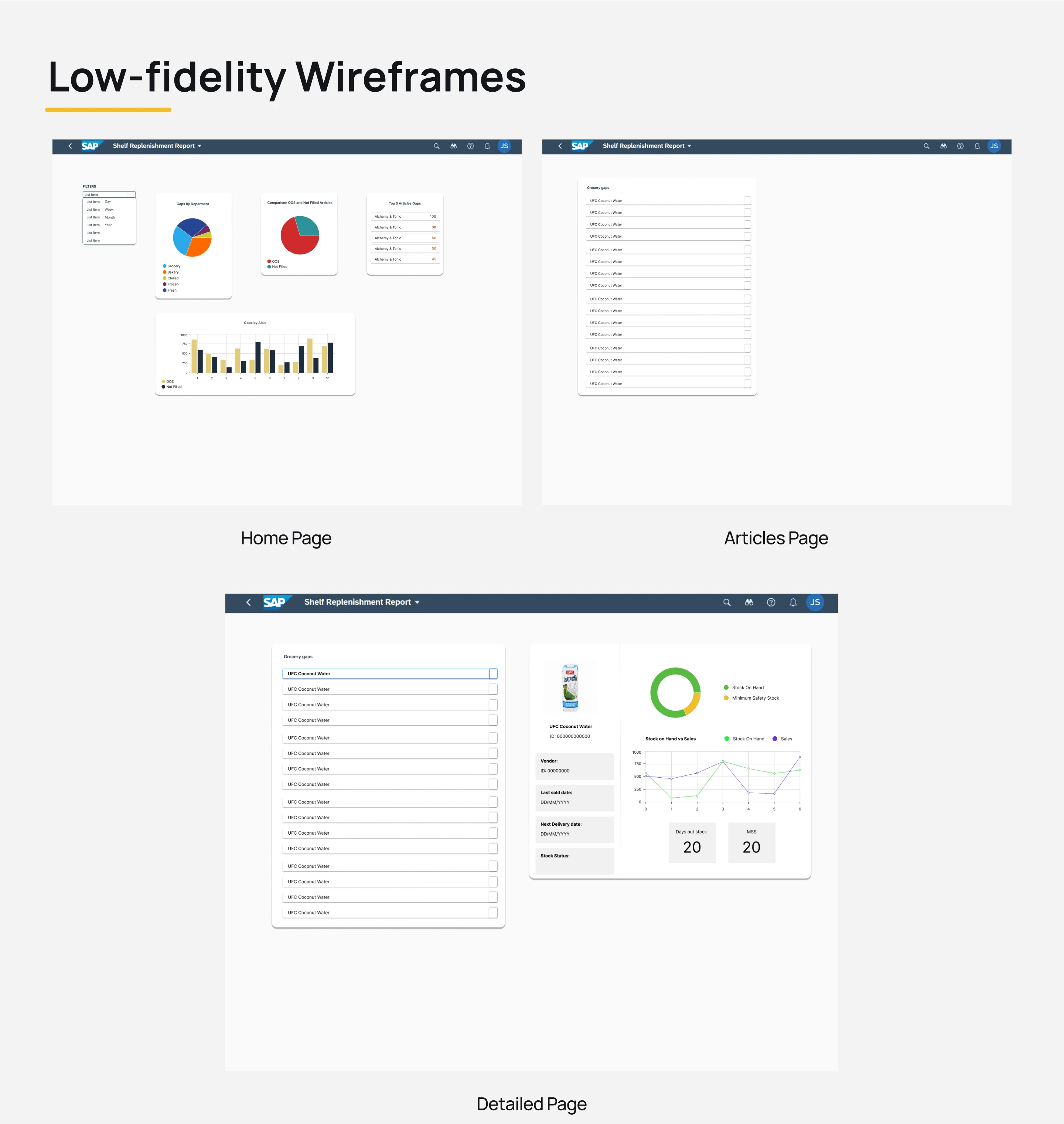 Low-fidelity wireframes