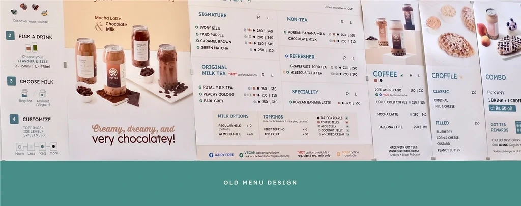 Old Menu Design at Got Tea