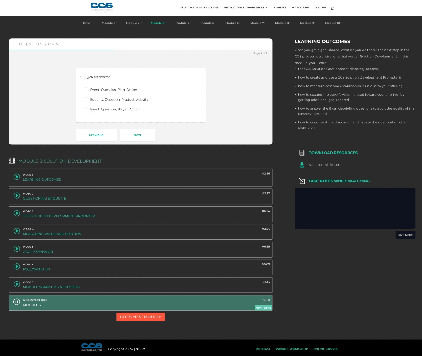 Custom LMS- Module Custom Quiz Page