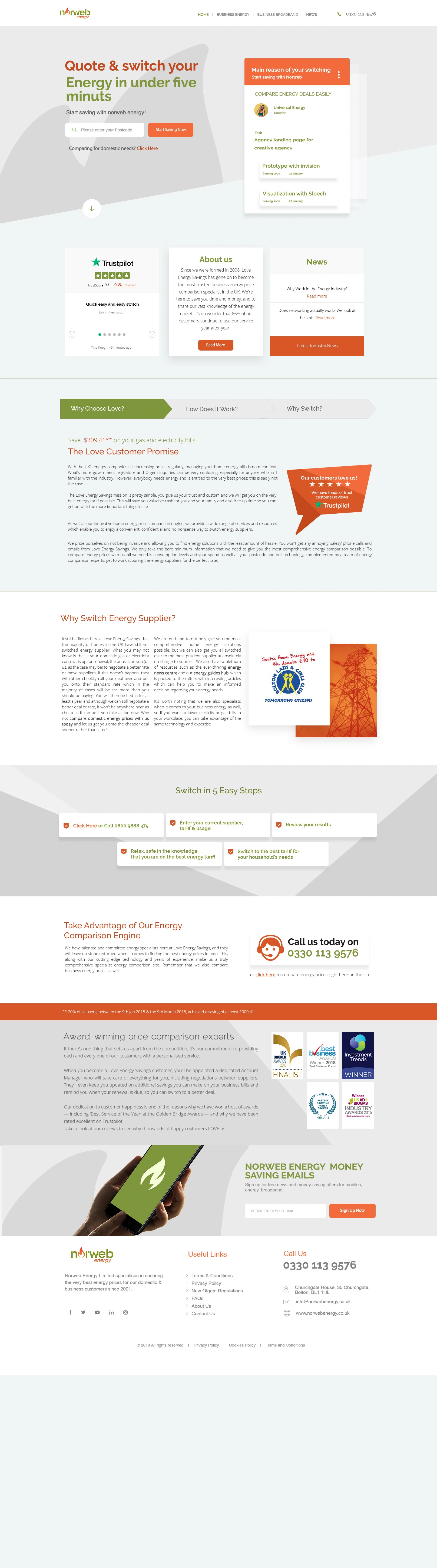 Norweb Energy landing page Website with 2 Colour Options